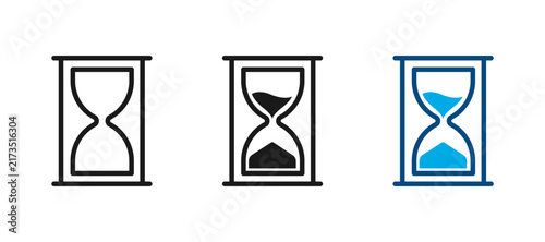 Hourglass icon set featuring filled and line drawing styles for time, countdown and waiting concepts, vector illustration