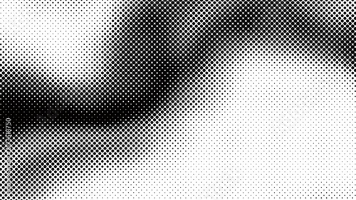Abstract monochrome halftone pattern with wave distortion and gradient dot texture transparent background
