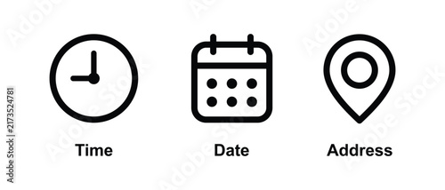 Quadro su tela Time, date and address icon set vector
