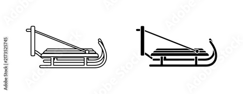 Konstfotografi Winter Sled Icons, Snow Toboggan Vector Graphics, Retro Sleigh Silhouette Set