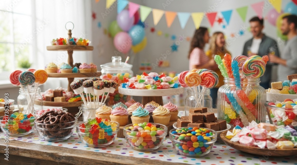 Fototapeta premium Candy buffet table with assorted sweets and treats at a party