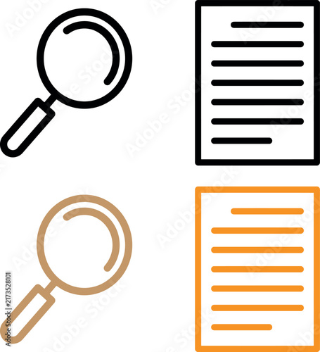 Magnifying glass and document vector illustration black and tan for search.
