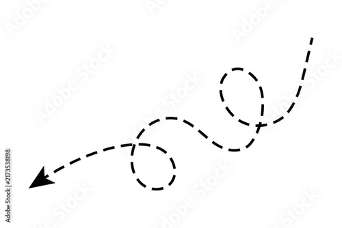 Canvastavla Black dashed arrow line with a curly swirling path pointing down and left