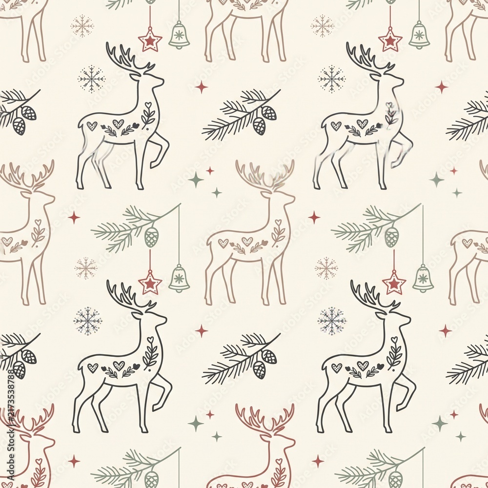 Seamless Scandinavian deer pattern for festive holiday fabric and paper design projects