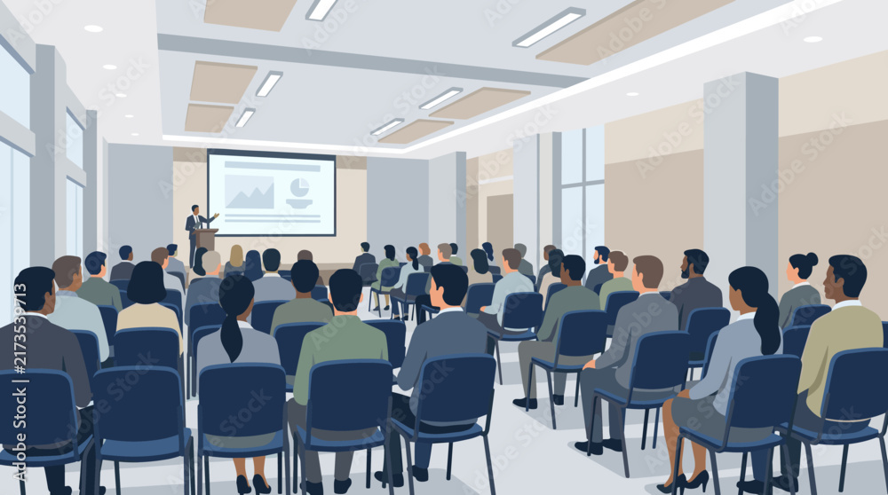 Obraz premium Business presentation in a conference room with a speaker and audience