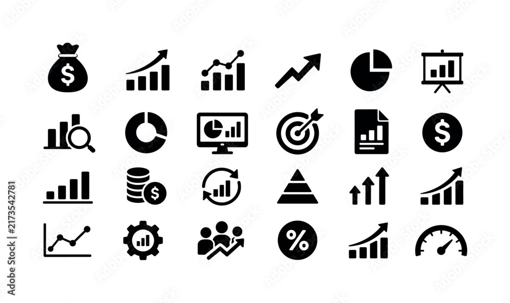 Fototapeta premium Collection of business and finance icons representing growth and analysis