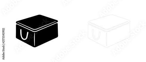 Fabric storage organizer box with handle vector icon filled and outline, zippered closet bin for blankets and clothes symbol.
