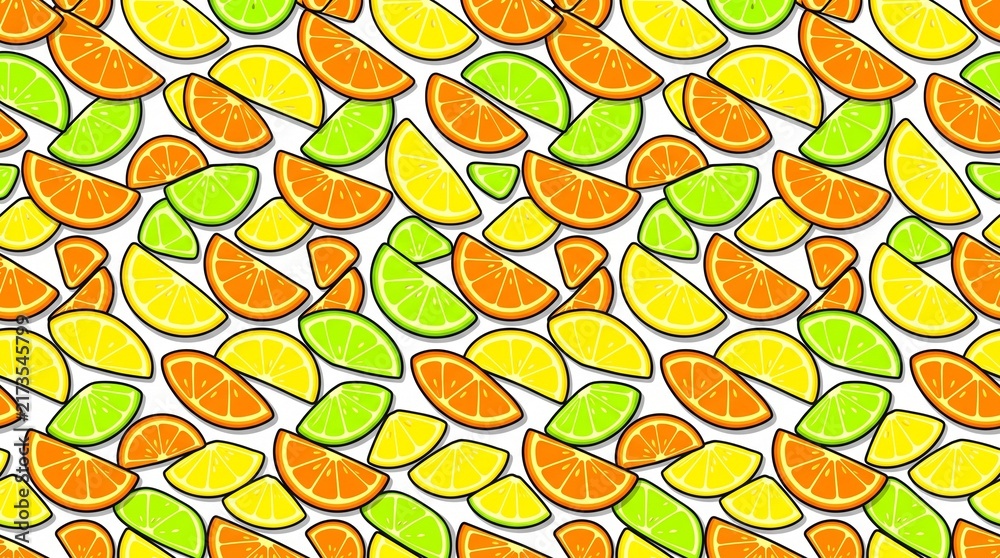 Citrus wedges create a colorful repeating pattern on a white background
