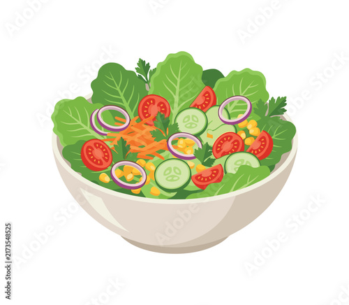 Fresh vegetable salad bowl with tomatoes, cucumbers, and corn