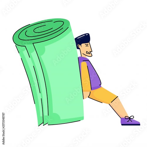 man push a lot of money for earning A flat design animation 4k video use for asset video editing Flat illustration animated graphics