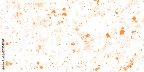 Abstract orange autumn maple leaves and ink splashes texture pattern background. Modern seasonal creative element for design projects and fall themes.