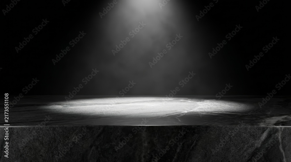 Obraz premium Luxury marble countertop mockup with a dark concrete surface in an empty studio.