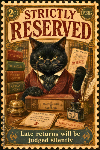 Vintage Black Cat Strictly Reserved Office Poster