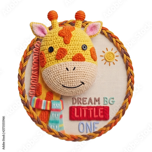 Crocheted Giraffe Textile Wall Art Embroidery Hoop Decorative Nursery Craft Item