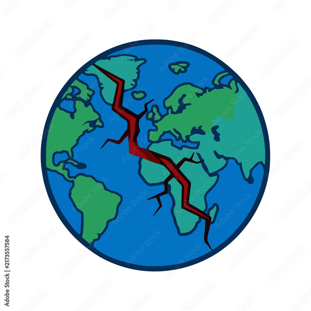 Fototapeta premium Planet Earth with a deep red crack splitting the globe, representing global crisis and climate catastrophe