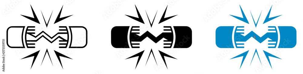 Fototapeta premium Broken wire and electrical short circuit icon set