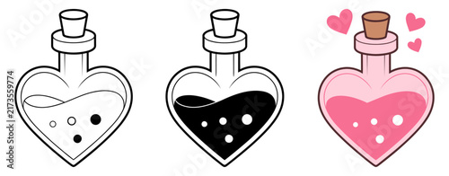 Heart shaped potion bottle icon for love and romantic concepts