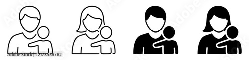 Set of parent and child icons in outline and solid vector style