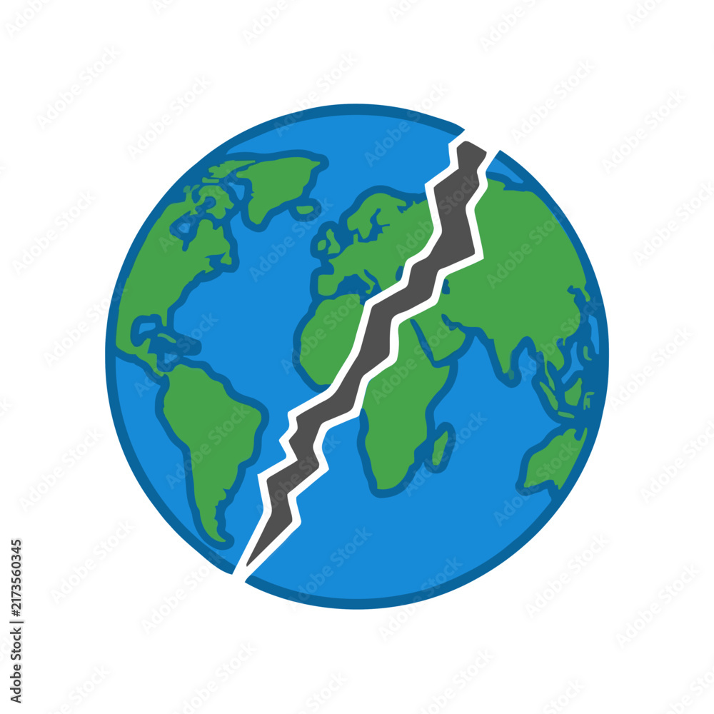 Fototapeta premium Planet Earth globe split in half by a large dark crack, symbolizing global crisis and environmental disaster