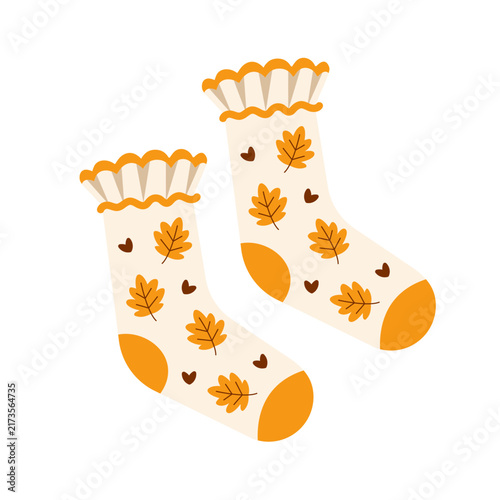 Autumn sock with ruffles and  leaves