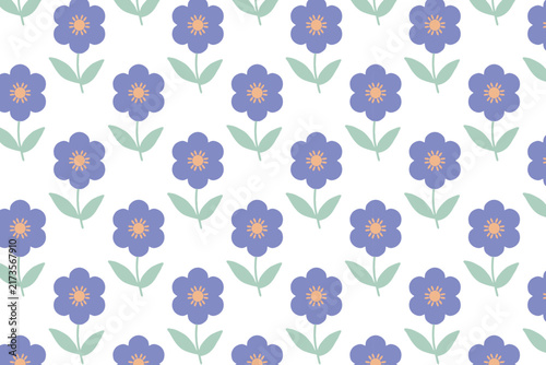Elegant Purple and Blue Tulip, Floral Pattern with Green Leaves on Clean White Background, Seamless Botanical Design.