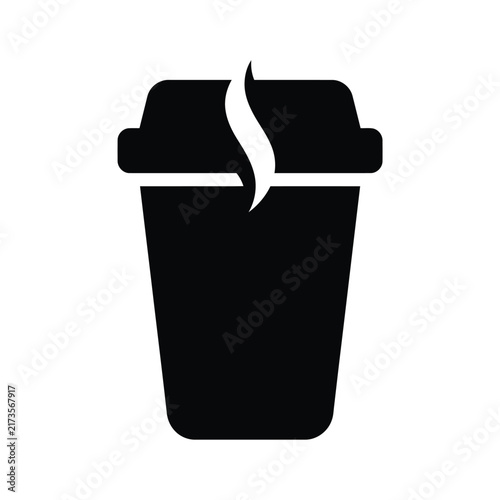 Black Takeaway Coffee Cup Silhouette Vector Icon. Hot Steaming Cafe Drink Symbol.