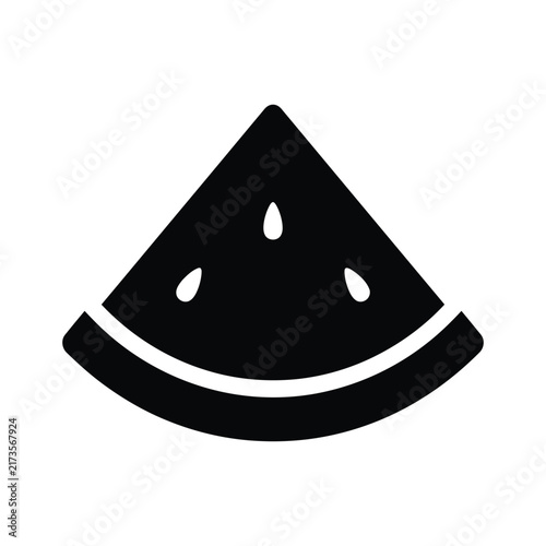 Black Watermelon Slice Silhouette Vector Icon. Summer Fruit and Healthy Snack Symbol.