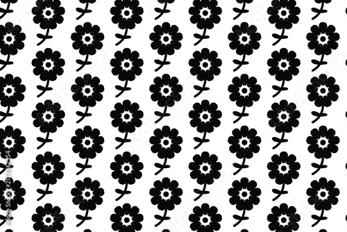 Black Floral Silhouette Pattern, Bold Minimal Flower Repeat Design for Textile, Wallpaper and Modern Decorative Art.