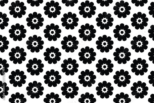 Bold Black Geometric Floral Pattern with Symmetrical Petal Shapes on Clean White Background Seamless Design.