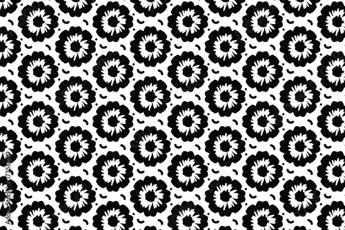 Bold Black and White Floral Grid Pattern Featuring High‑Contrast Stylized Blossoms in Seamless Decorative Design.