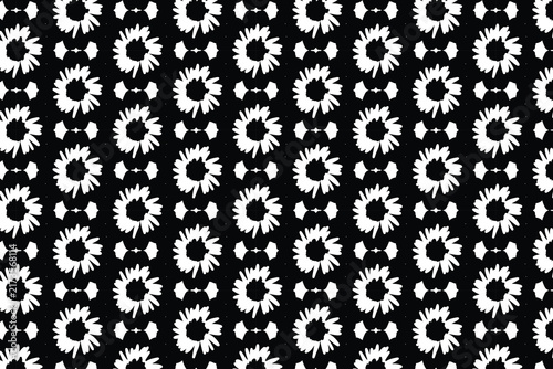 Bold Black and White Floral Grid Pattern Featuring High‑Contrast Stylized Blossoms in Seamless Decorative Design.