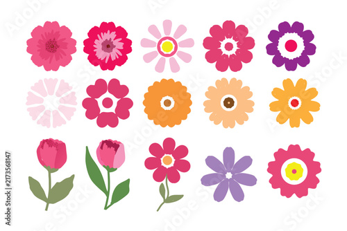 Vibrant Multicolor Floral Icon, Collection with Diverse Blossoms and Decorative Botanical Elements.