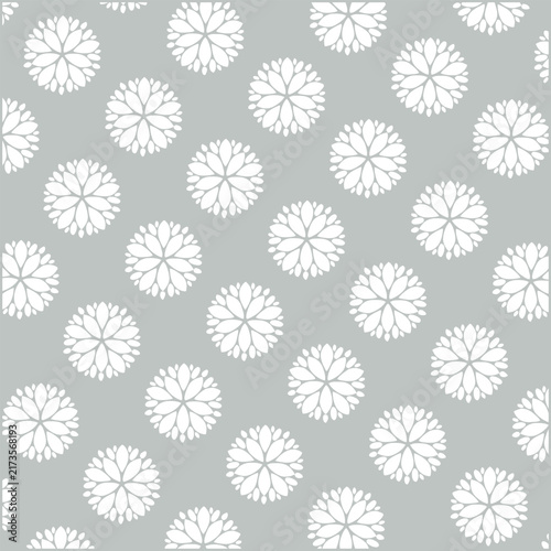   
Elegant White Floral Pattern on Soft Gray Background Seamless Botanical Decorative Design.