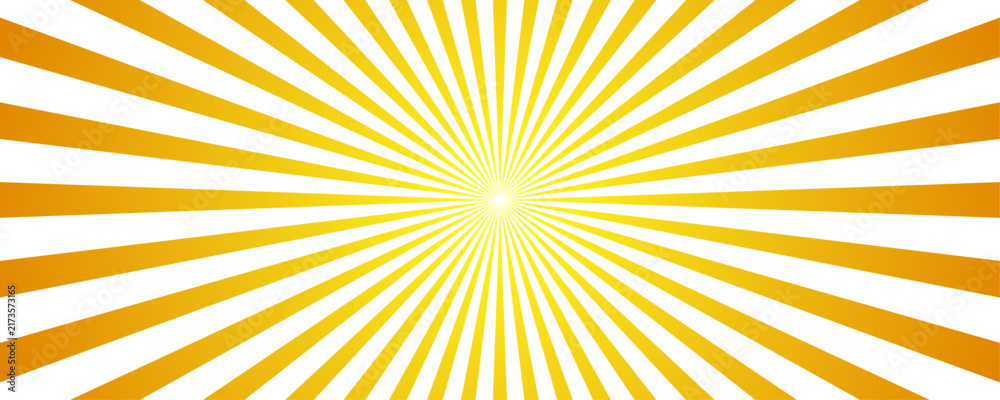 Fototapeta premium Radiant yellow and orange sunburst pattern featuring soft light rays expanding from a central point, creating a bright and cheerful background, for summer themed, marketing and projects