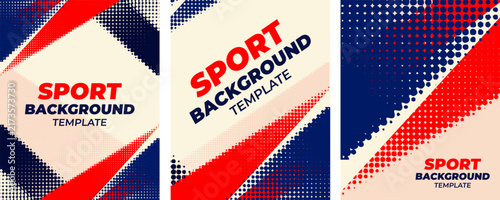 Red and navy blue sports background layout set featuring dynamic diagonal slash texture for sport athletic 