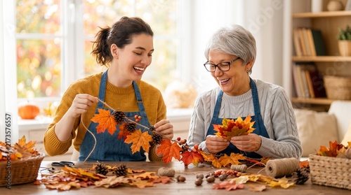 Women doing autumn decor