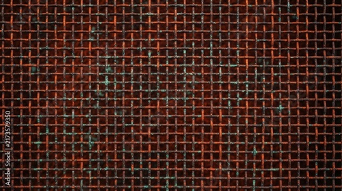 Close up texture of aged copper mesh with patina