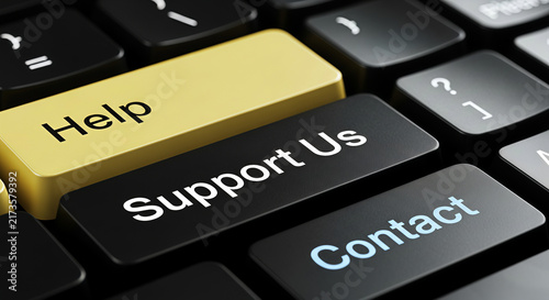 Keyboard keys showing help support us and contact for customer service