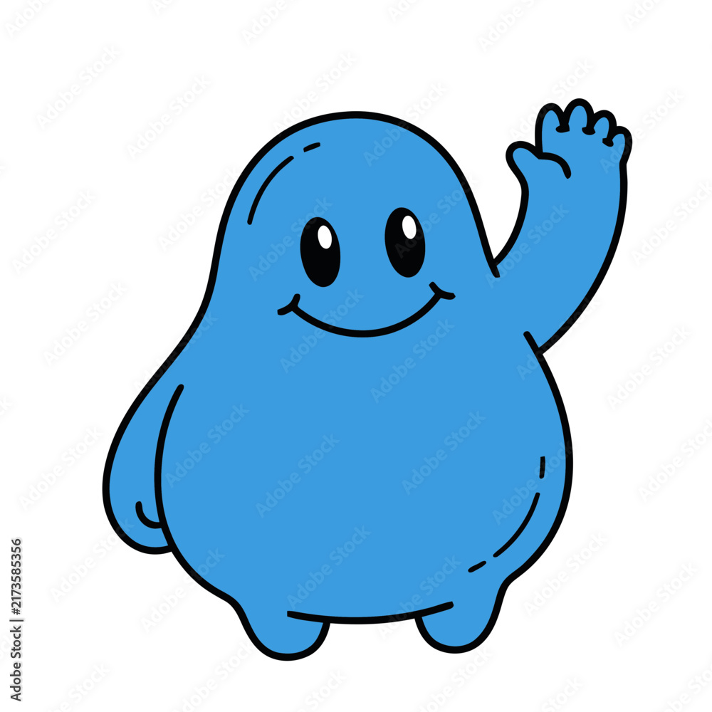 Fototapeta premium Blue cartoon character waving
