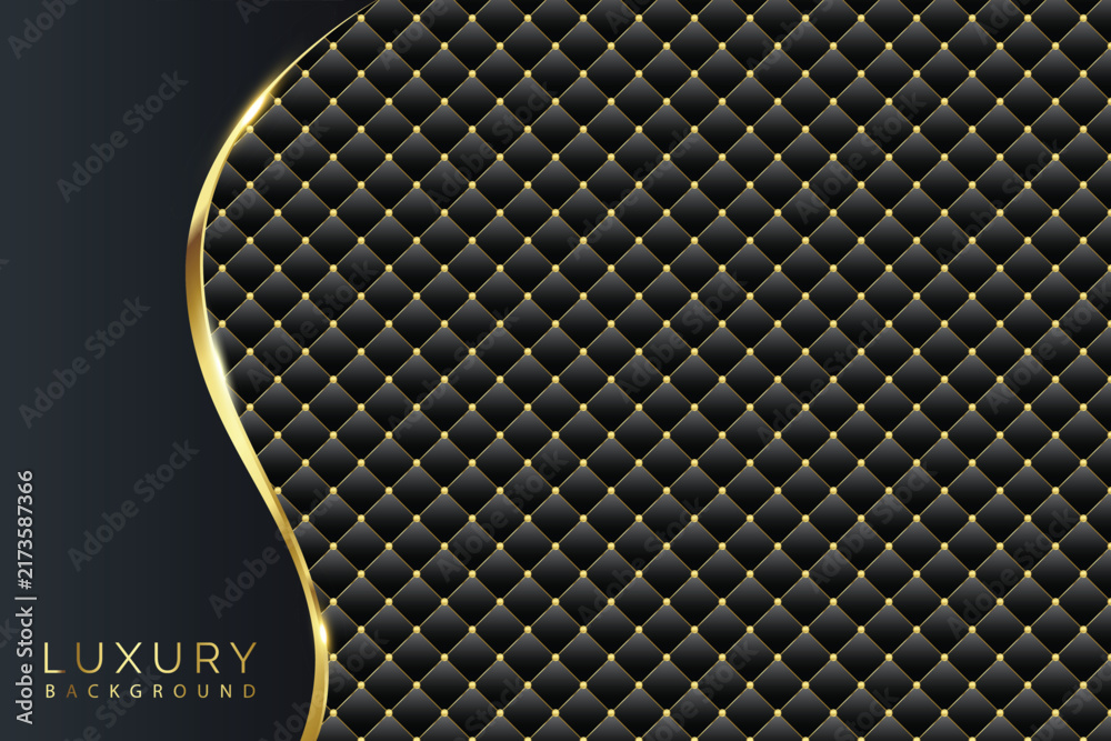 Obraz premium Black diamond shape upholstery luxury pattern background with buttons with golden border