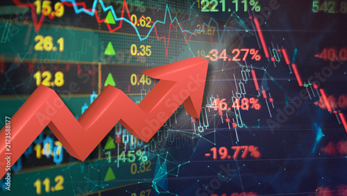 Fotografie Stock trading board, financial data, and growth arrows