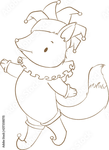 Happy Jestes Fox Dancing Woodland Halloween baby line art illustration
