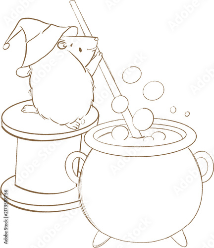 hedgehog witch line art illustration woodland halloween 
