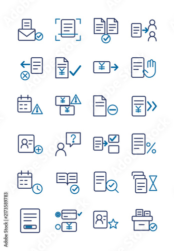Accounts payable icon set: invoice receipt, OCR capture, PO matching, approval routing, payment execution, duplicate detection, audit trail, editable stroke, isolated on transparent background