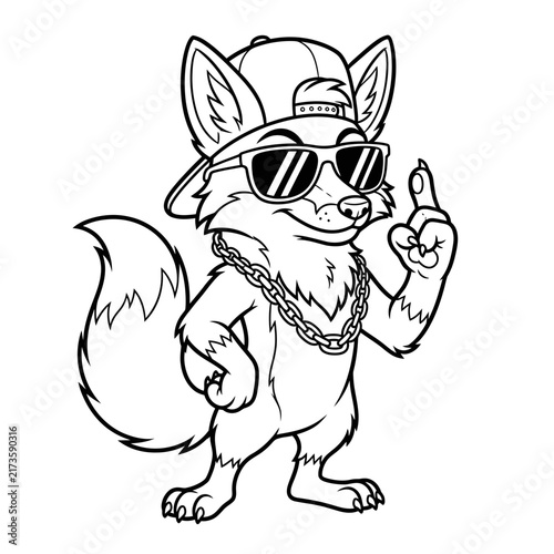 Bild auf Leinwand Cool Hip Hop Fox Cartoon Character Wearing Sunglasses And Backwards Cap