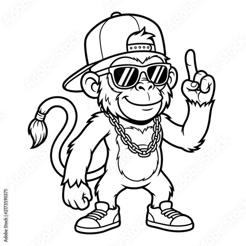 Sticker Cool Monkey Wearing Sunglasses and Baseball Cap.