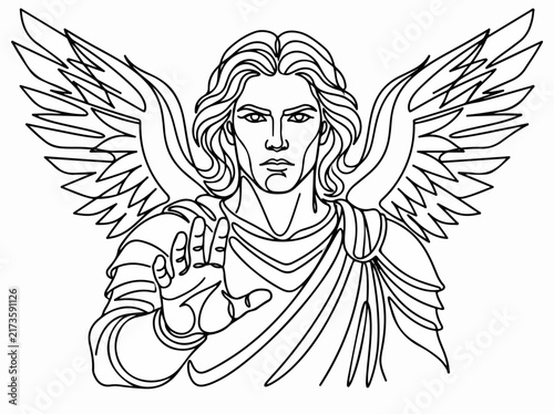 Angel with wings and flowing hair illustration