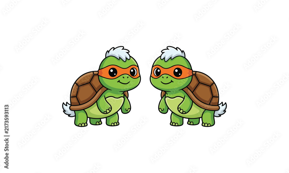 Obraz premium Cartoon Turtle Characters Wearing Orange Masks on White Background