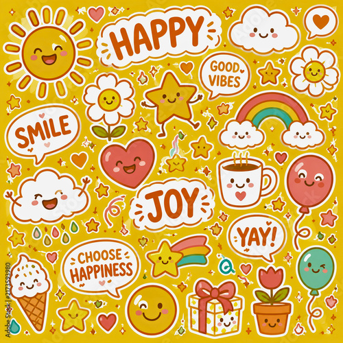 Happy Vibes Colorful Positive Sticker Collection