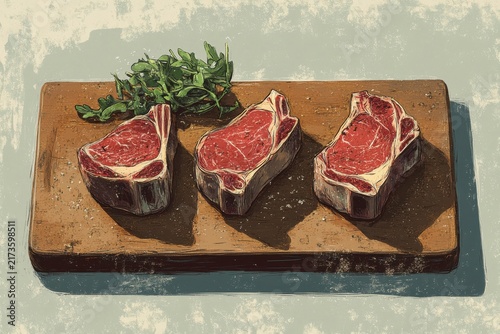 Obraz na płótnie Three Raw Prime Beef Steaks Prepared for Cooking